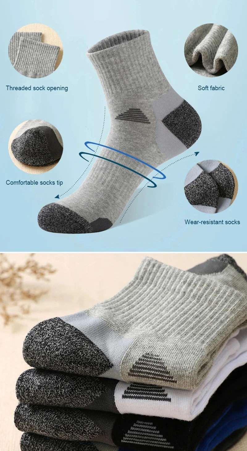 5 Paar Herren-Baumwoll-Crew-Socken, atmungsaktiv, schweißableitend, geruchshemmend, für Outdoor-Wanderungen, Trekking, Laufen, Sportsocken für das tägliche Training – Detail 3