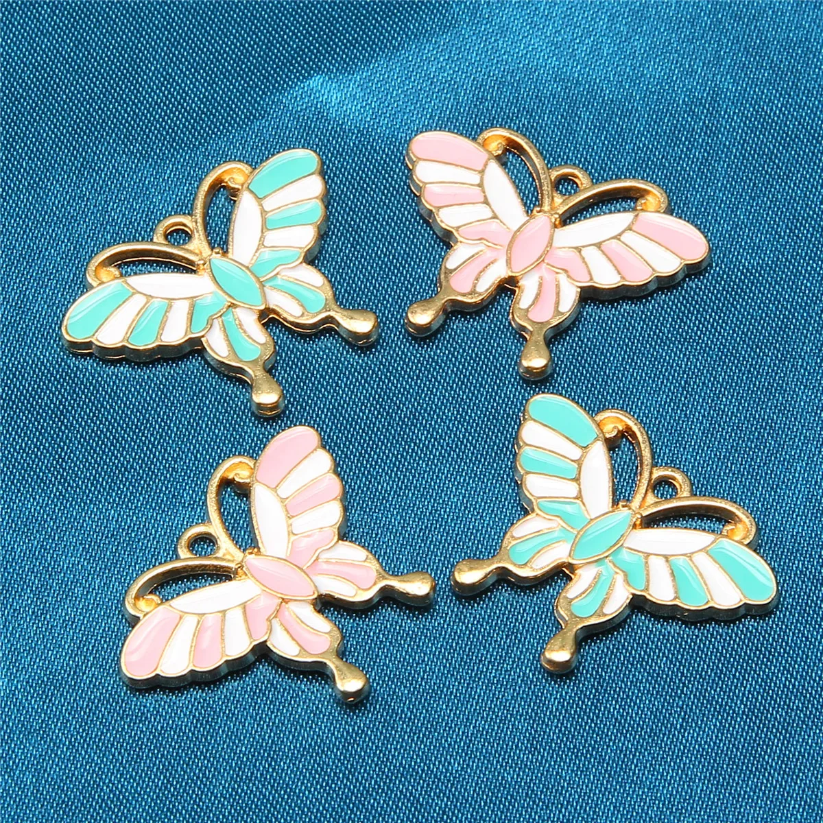 50pcs 24*19mm Colorful Enamel Exquisite Butterfly Zinc Alloy Pendant DIY Necklace Earrings Key Ring Pendant Making Accessories