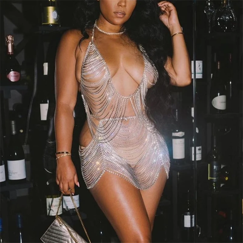 Luxury Sparkling Rhinestone Chest Chain Nightclub Women's Body Chain Set Jewelry Bikini Jewelry Women's Gift