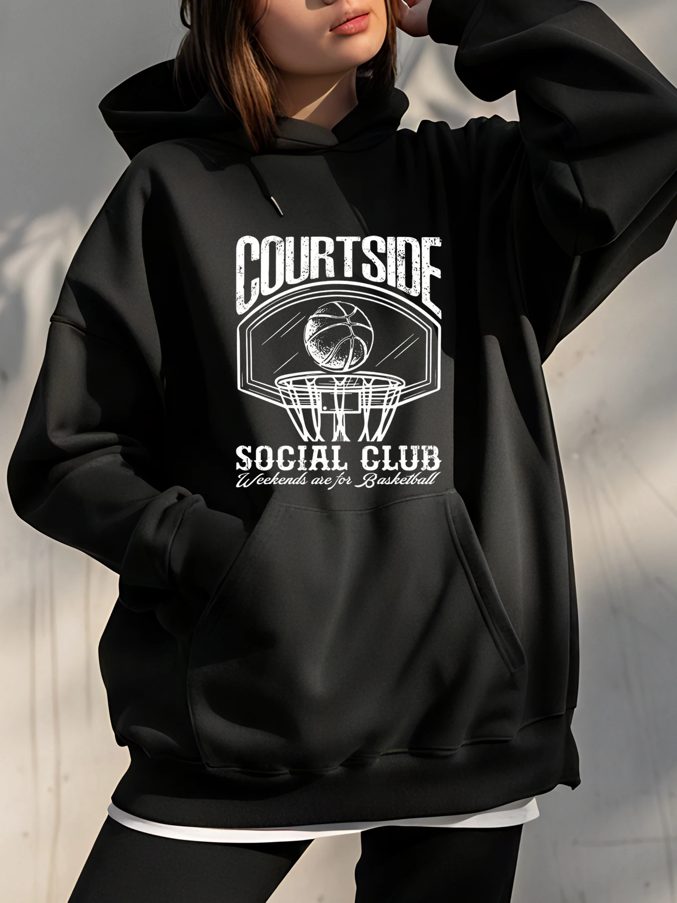 

Толстовка с капюшоном для баскетбола Courtside Social Club с графическим принтом, унисекс, толстовка большого размера, уличная одежда, повседневная одежда для мужчин и женщин