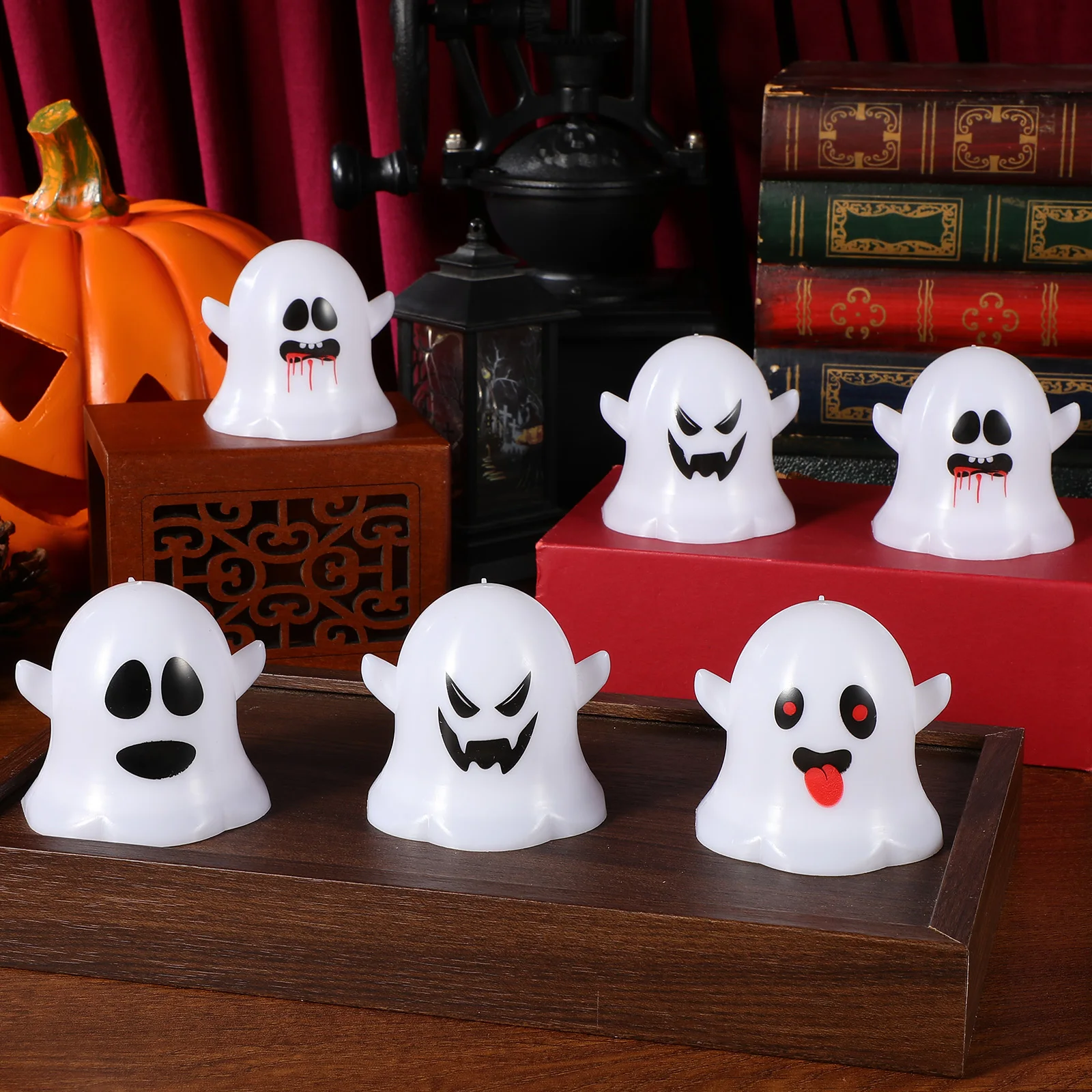 

12pcs Ghost Lamp Warm Led Glow Flameless Candles Flickering Halloween Decor Spooky Ambiance Energy Efficient Night Light For
