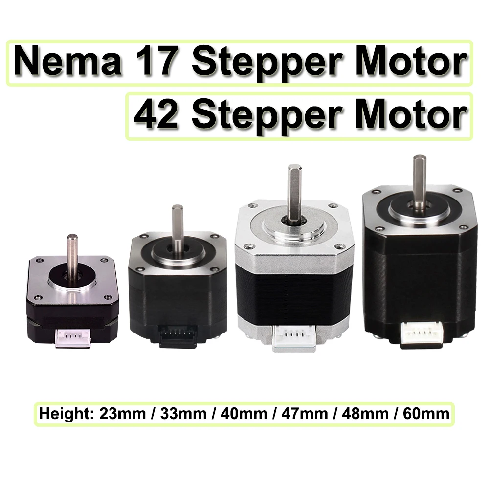 Motor paso a paso Nema 17 para impresora 3D, fresadora de grabado CNC, 2 fases de altura, 23/33/40/47/48/60mm, 42