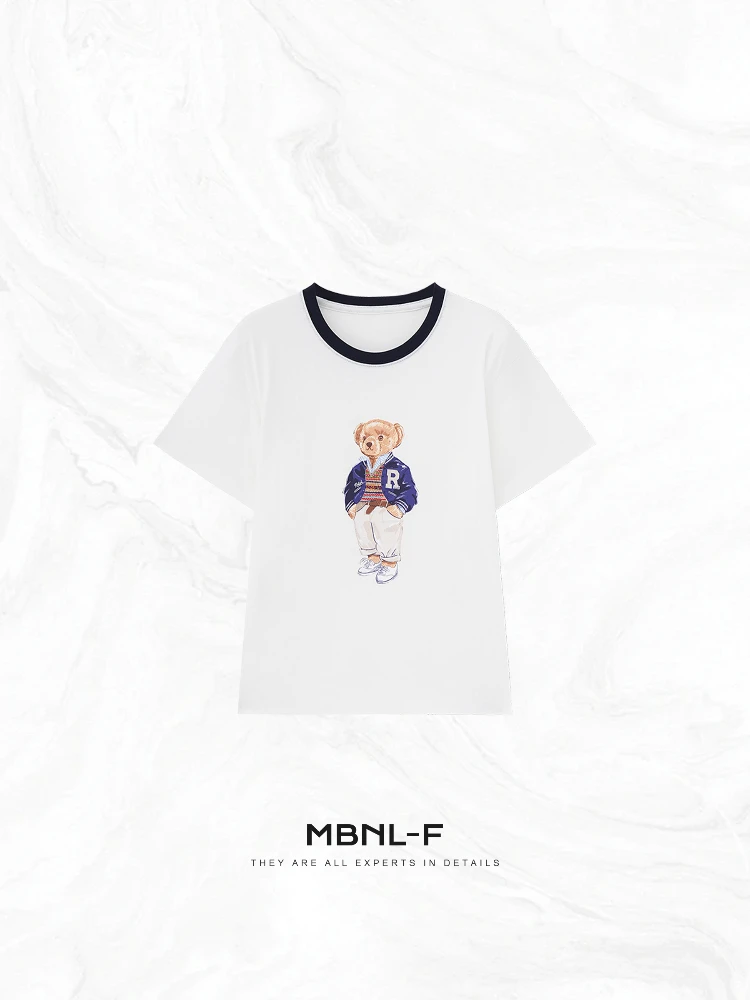 

MBNLF 'Little Bear T' 00% Cotton Casual round Ne ort Sve T-irt Color Blo Design Summer Faion Women's Top