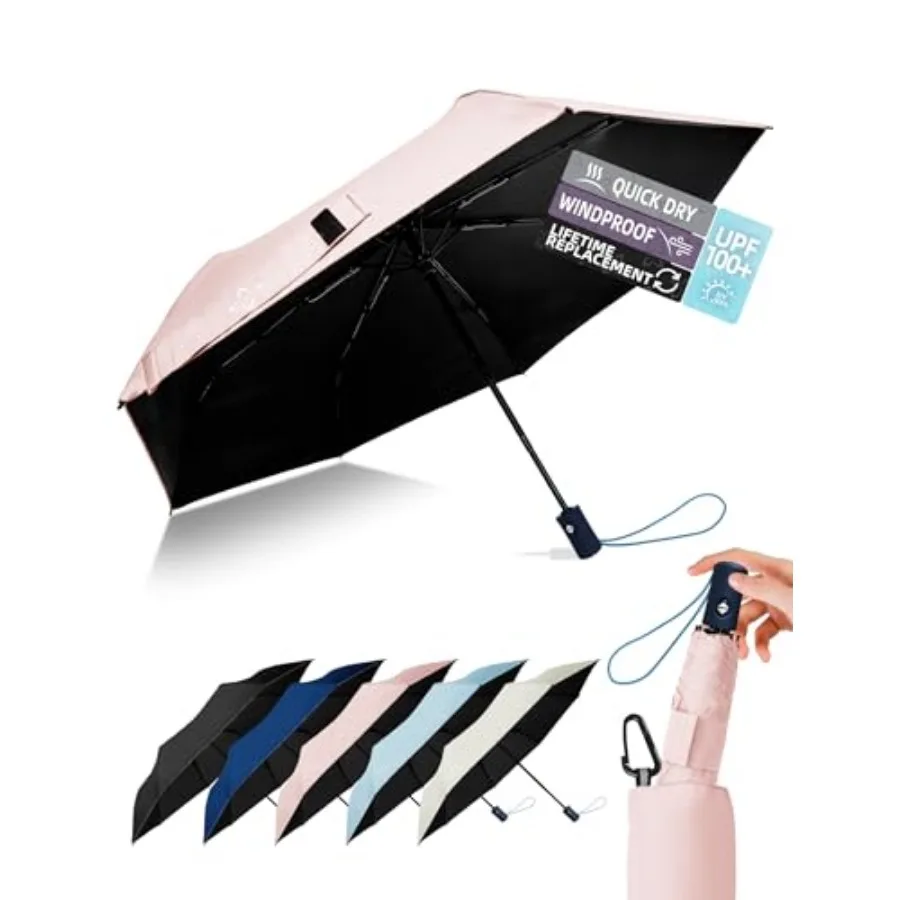 

Windproof Travel Umbrella for Rain - 43" Compact Folding Umbrella, Reinforced Strong Frame, Lightweight Portable Parasol with U
