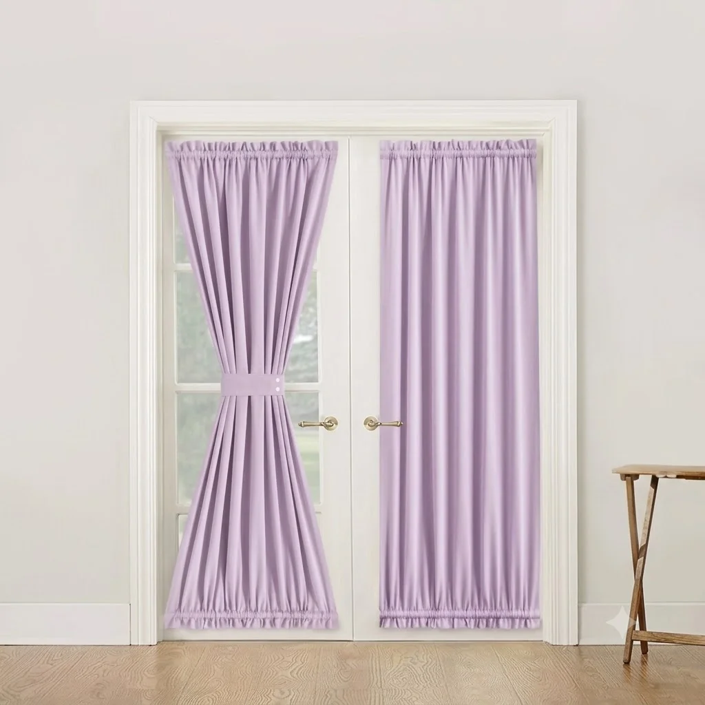 French Door Curtains 1 Panels Light Filtering Privacy Door Panels for Glass Doors Rod Pocket Door Drapes with Adjustable Tieback