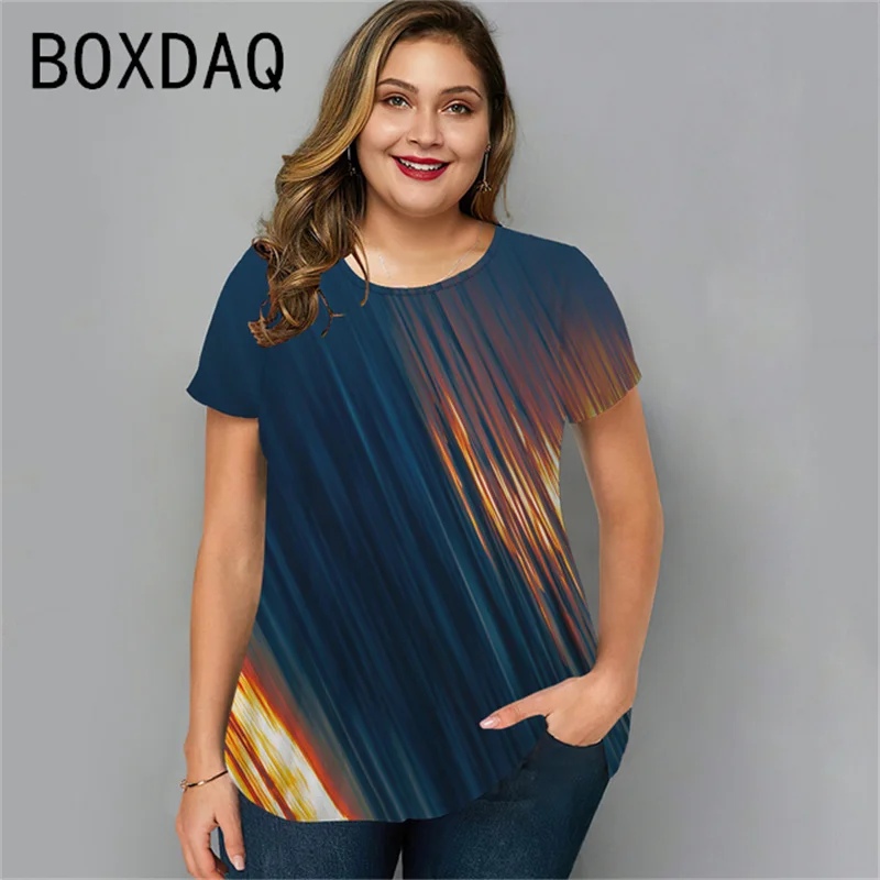 Fashion Big Size Ladies T-shirt 3DGradient Printing Casual Harajuku Tops Plus Size 4XL Women Loose Tee Summer Short Sleeve Tops