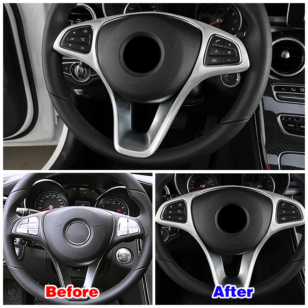 For Mercedes Benz C E GLC Class W213 W205 X253 Interior Part Modify Steering Wheel Switch Button Full Frame Molding Cover Trim