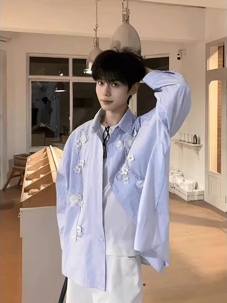 

Новый китайский Sle синий полосатый длинный свек мужской глаз очаровательный цветочный вышивка 3D дизайн дышащий полиэстер повседневный irt