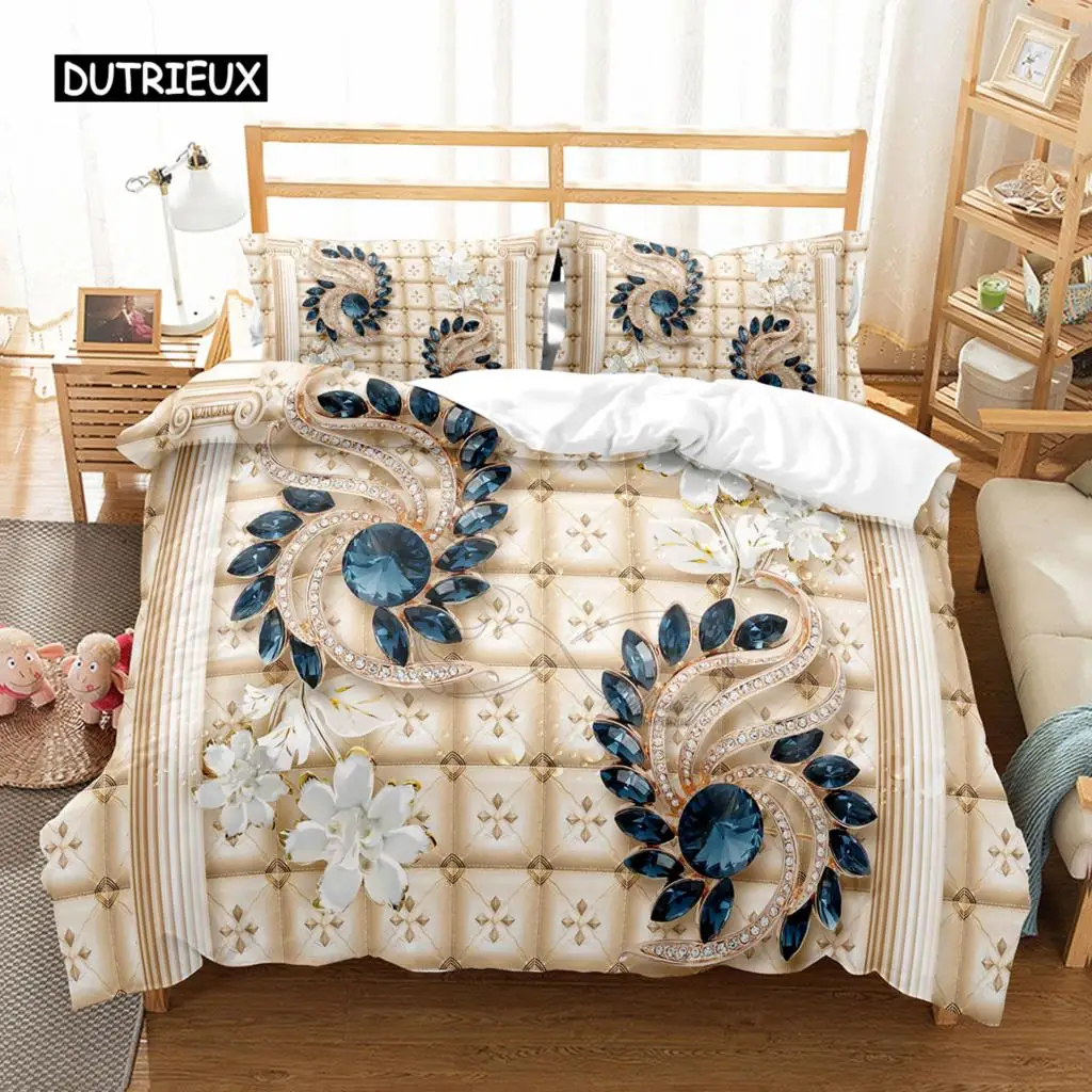 

Luxury Floral Duvet Cover Single Twin King Queen Size Geometric Bedding Set Microfiber Comforter Cover For Girl Teen Adult Room