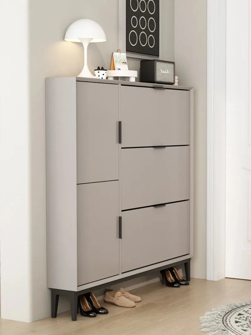 

Cream style French minimalist solid wood ultra-thin tipping bucket shoe cabinet, very narrow shoe cabinet at the entrance