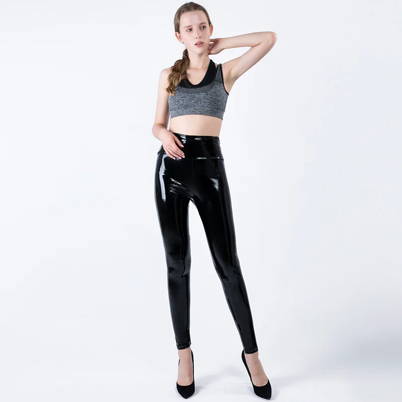 women\\\'s latex leggings Push Up Women Black Leggings High Waist Elastic PU Leather Skinny Pants Shiny Wet Look Metallic Latex