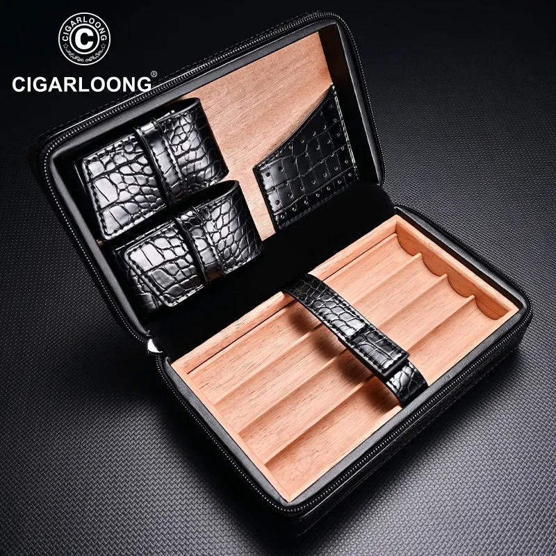 Cow Leather Cigar Box, Multifunctional Set, Travel, Portable, Moisturizer