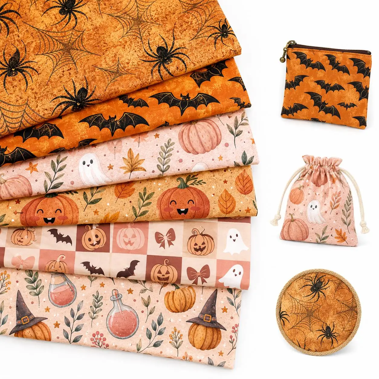 50*145cm Halloween Bat Pumpkin Patchwork Polyester Fabric for Tissue Sewing Quilting Fabrics Needlework Material DIY Handmade