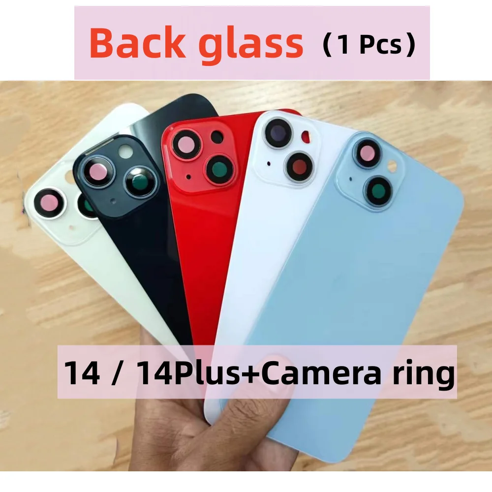 

Задняя крышка для iPhone 14 14 Plus, сменный корпус, задняя рамка из нержавеющей стали, сменная задняя стеклянная крышка 14 Plus + кольцо для камеры