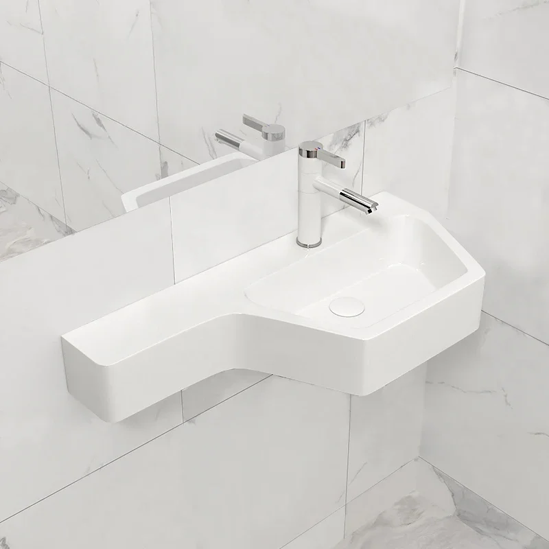 

Small unit bathroom balcony minimalist hand washing household artificial stone integrated wall mounted basin toilet accessories