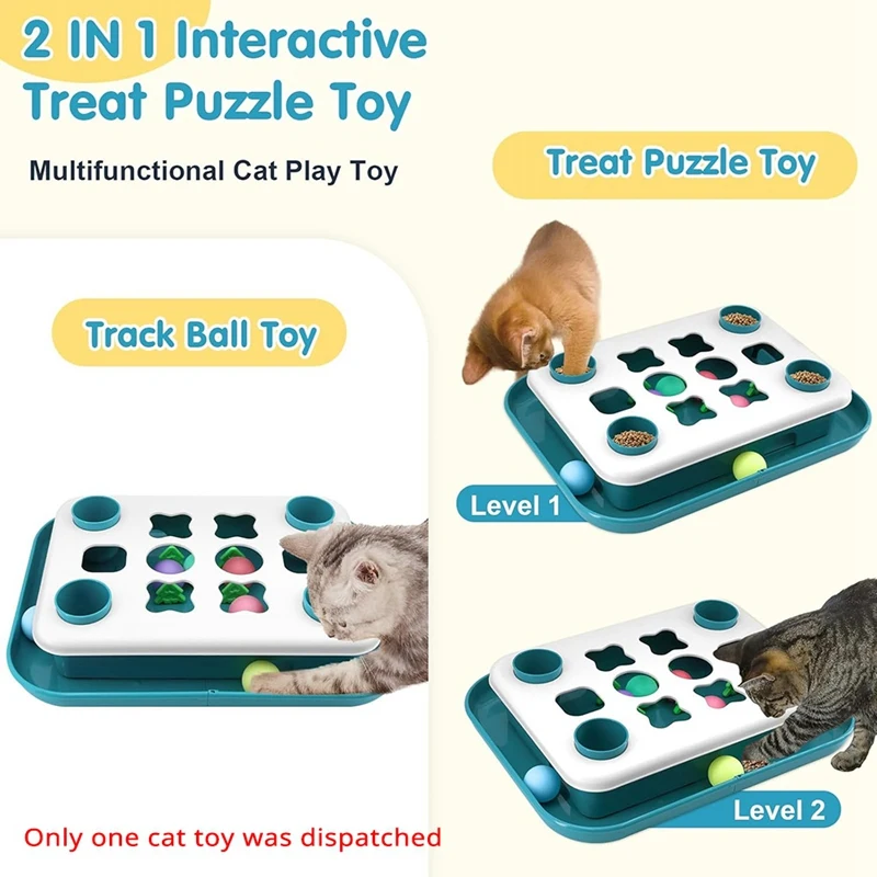 Cat Treat Puzzle Toy - 2 in 1 Interactive Track Ball Toy & Food Puzzle Slow Feeder for Indoor Cats, Game for Kitten-AD23