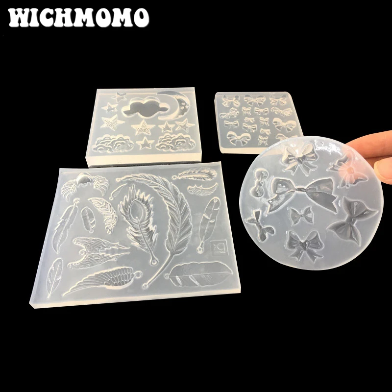 New 1PCS Star Moon Feathers Charms Craft DIY Transparent UV Resin Liquid Silicone Combination Molds for Necklace Making Jewelry