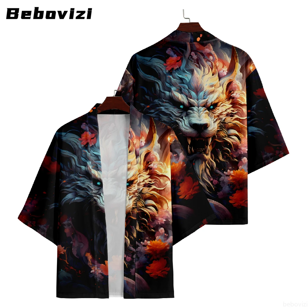 

Anime Lion Print Traditional Kimono Men Yukata Cardigan Shirts Cosplay Haori Oversized Streetwear Tops Plus Size 4XL 5XL 6XL