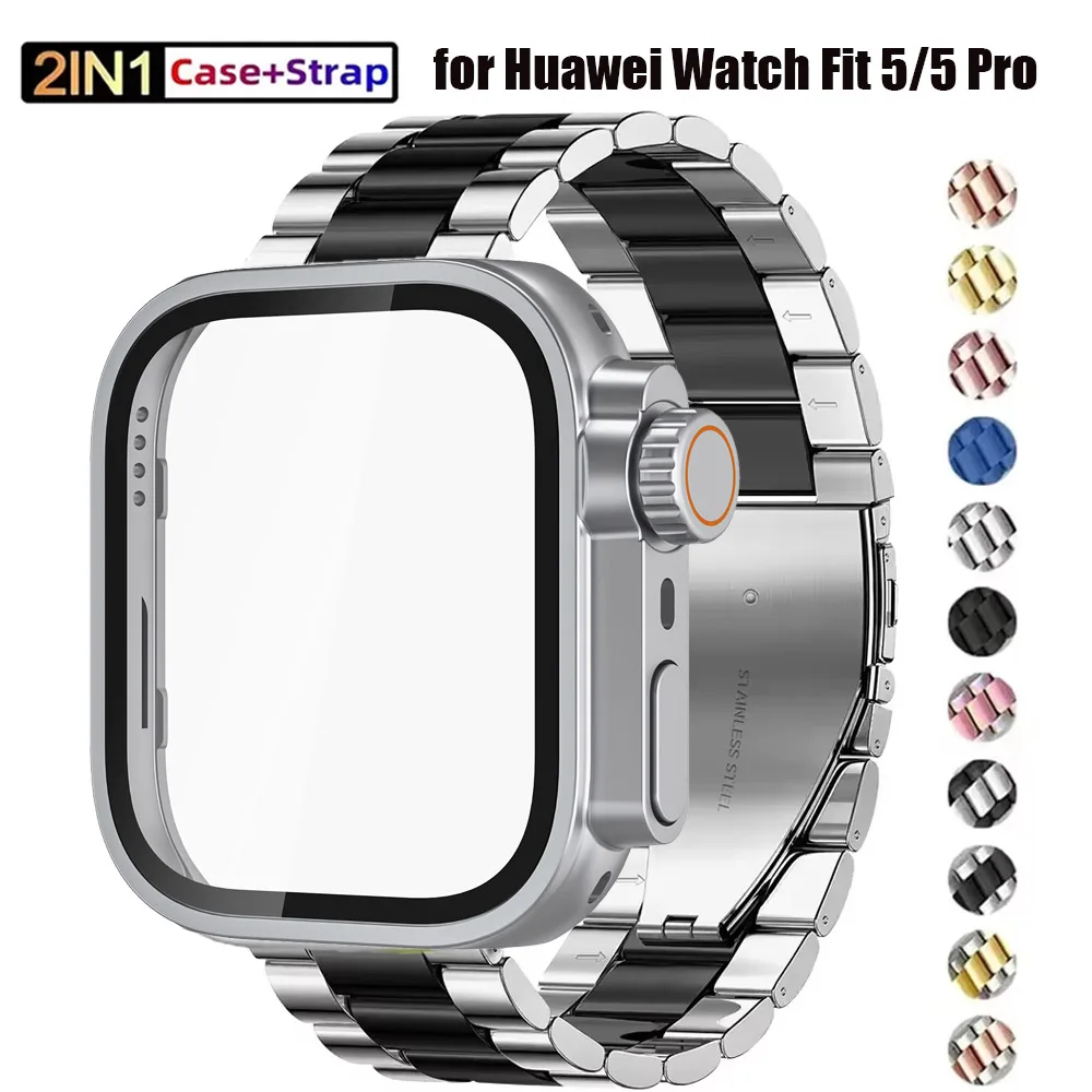Gehäuse + Edelstahlarmband für Huawei Watch Fit 5 Pro, Metallarmband, austauschbare Ultra-PC-Abdeckung, Armband für Huawei Fit 5