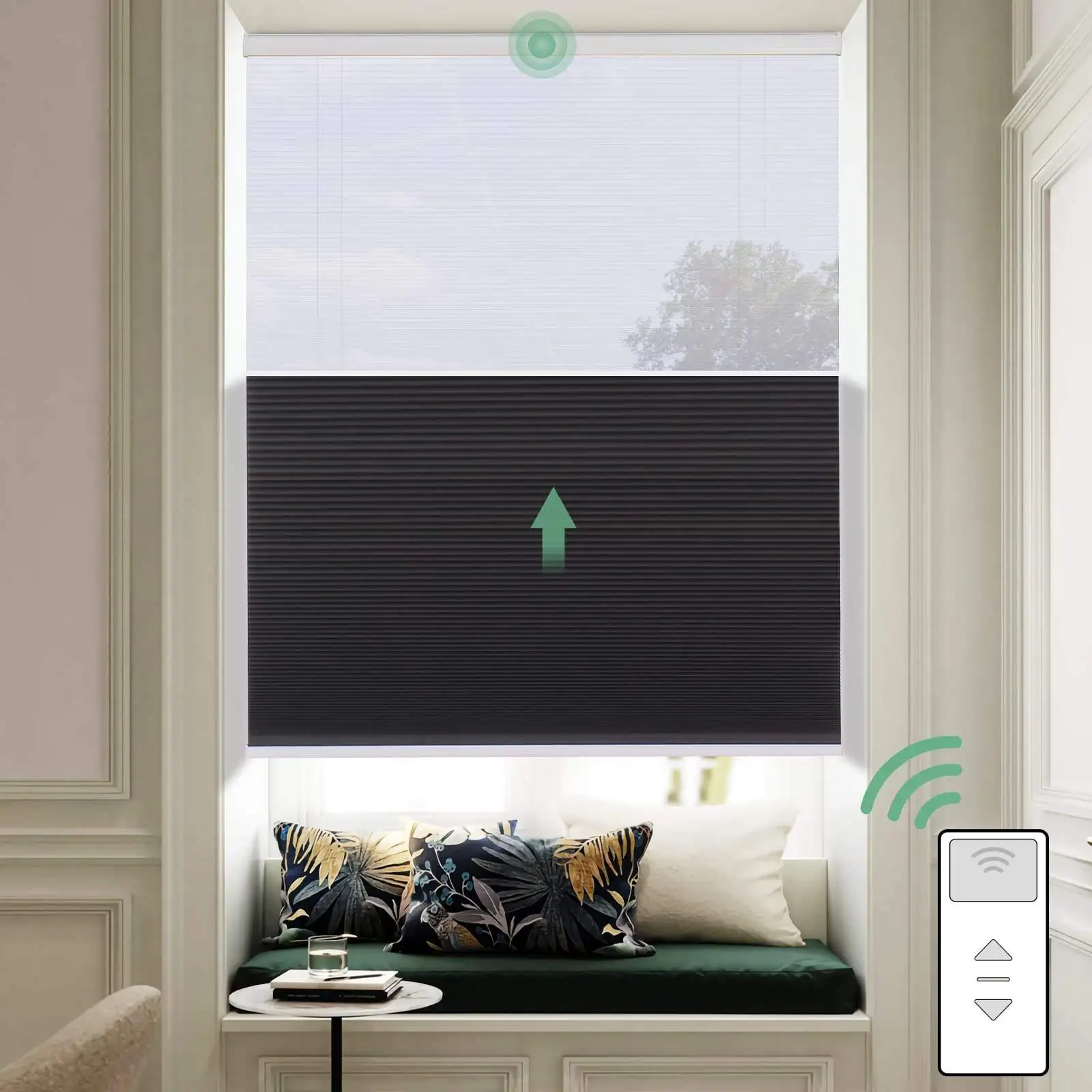 Day Night Cellular Shades. Honeycomb cells trap air. Cool in summer, warm in winter. Light filtering & privacy. Energy efficient