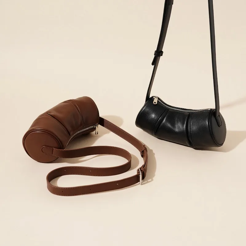 

Women's Cowhide Cylinder Underarm Bag New Minimalist Niche Bamboo Joint Style All-Match Shoulder Crossbody Top Handle Bag