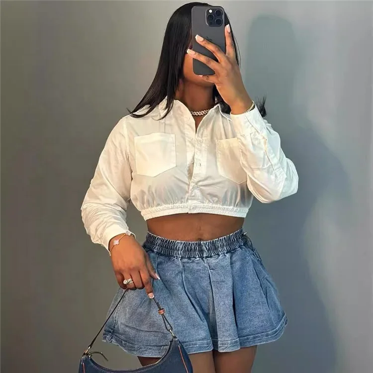 Fashion Hot Women Elastic High Waisted Denim Pleated Mini Skirts Summer New Cowboy Bottoms 2024