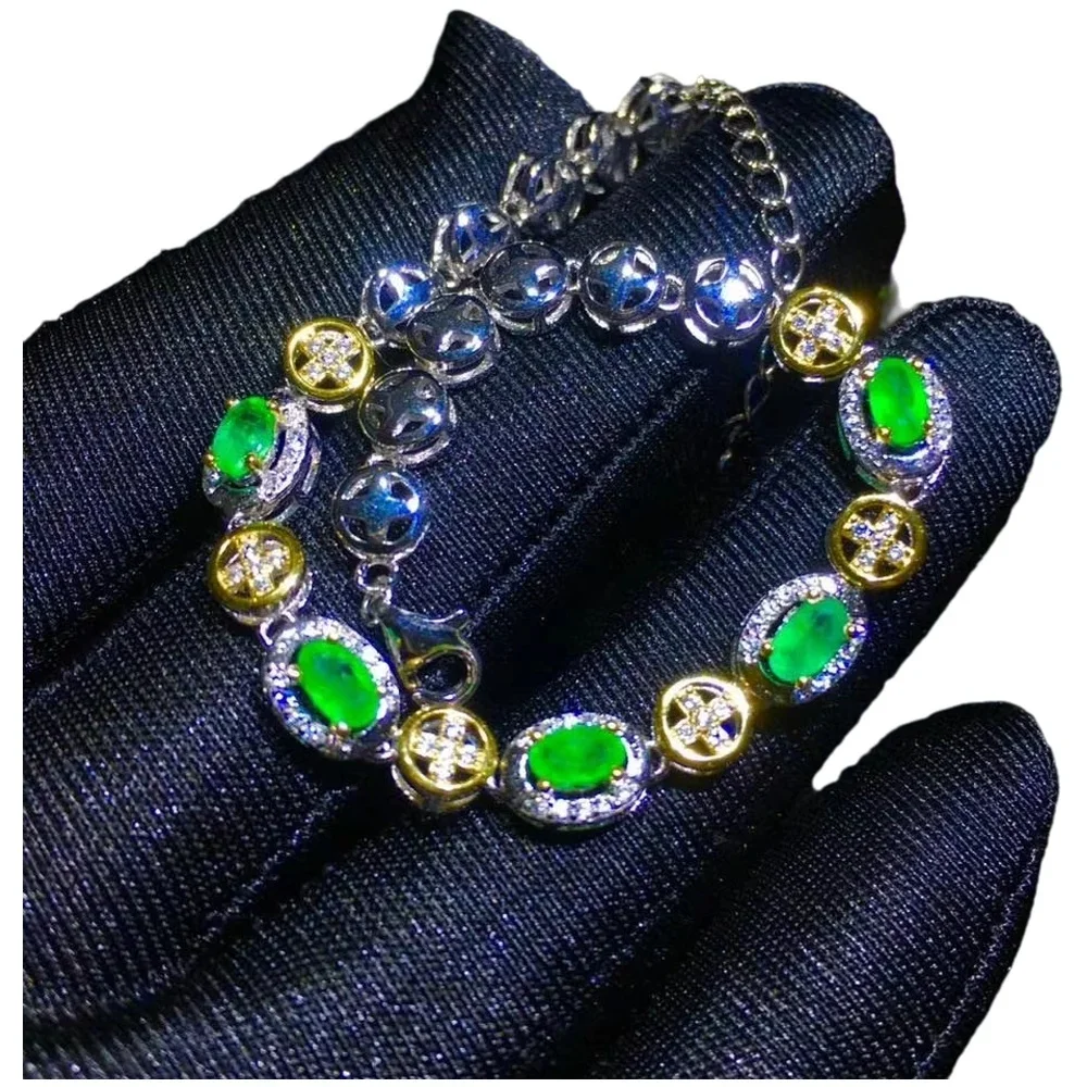 

KJJEAXCMY Fine Jewelry 925 Sterling Silver inlaid gemstone Emerald women hand bracelet trendy Gift test Girl's Party Birthday