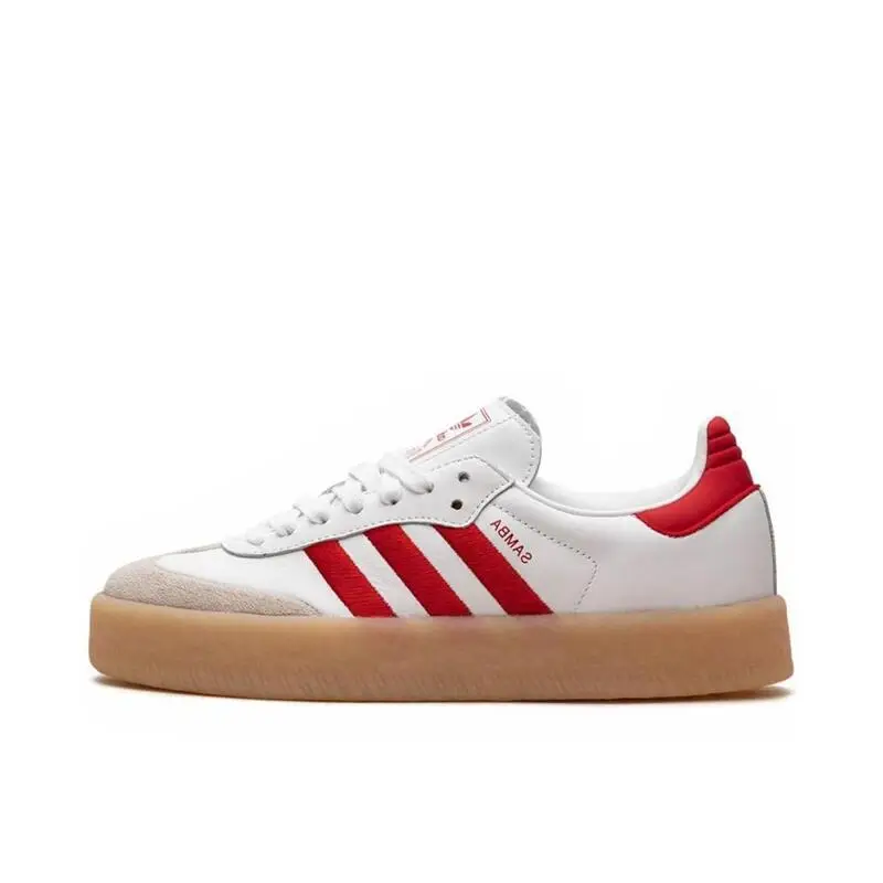 Adidas Samba W Anti Slip, Casual, Comfortable, Wear-resistant, Trendy Outdoor Low Top Board Shoes for Women, White and Red