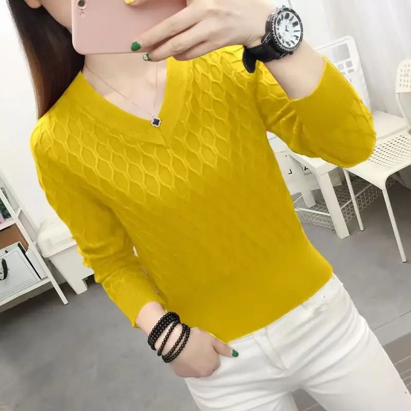 Fashion V-Neck All-match Solid Color Sweaters Women\'s Clothing 2023 Autumn Winter Loose Knitted Korean Pullovers Casual Tops