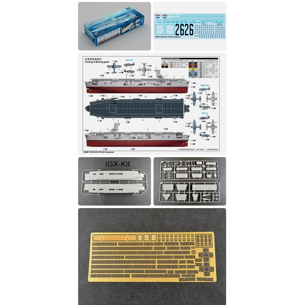 Trumpeter 05369 Escala 1:350 USS CVE26 CVE-26 Sangamon Porta-aviões Kit de Montagem de Modelo de Navio em Plástico