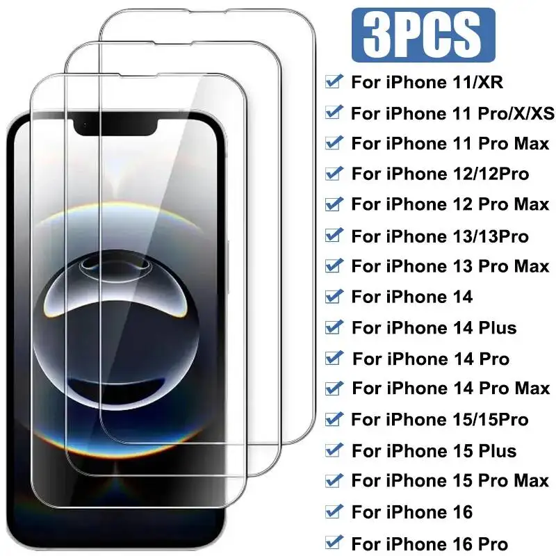 

3PCS Tempered 16E 16 14 13 Mini 15 Plus Screen Protector On For Iphone 11 12 Pro X Xr Xs Max Glass