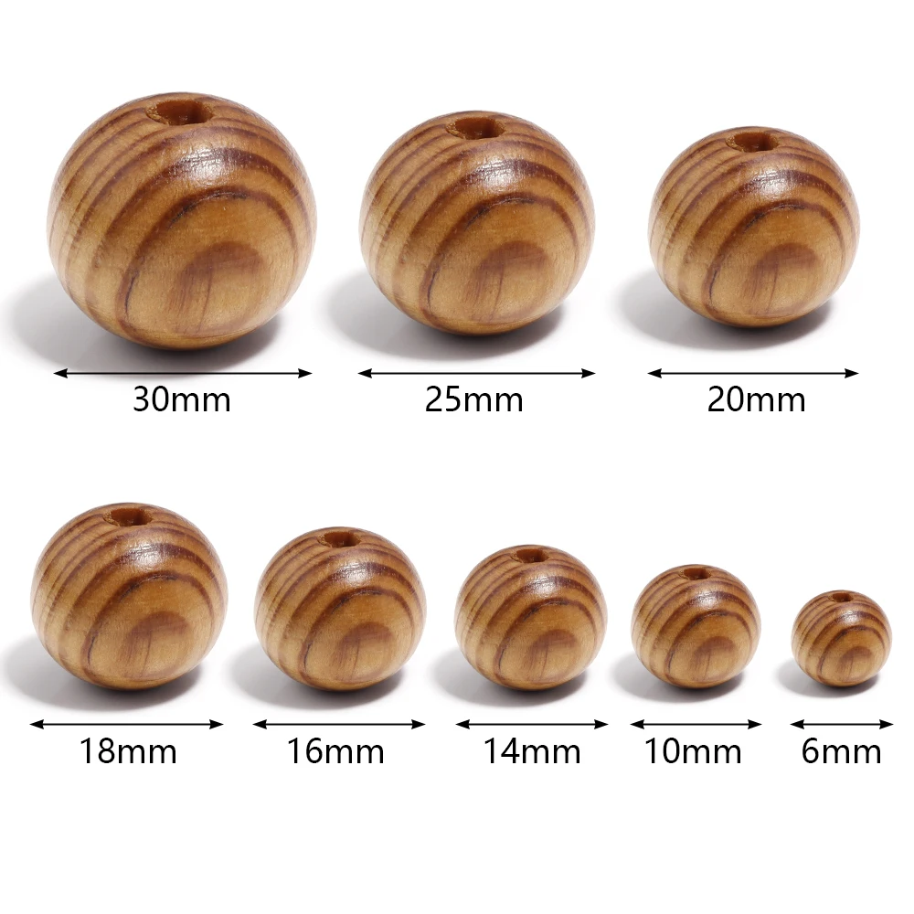 20-300pcs/lot 6-20mm Natural Pine Wooden Beads Round Stripes Loose Spacer Ball Beads For DIY Handmade Bracelet Necklace Supplies image 2