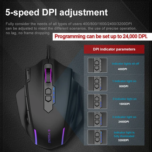 Imagen 2 del producto E-YOOSO X-41 ratón para juegos RGB con cable USB 24000 DPI SG8960 10 botones ratón óptico de juego programable para ordenador PC portátil