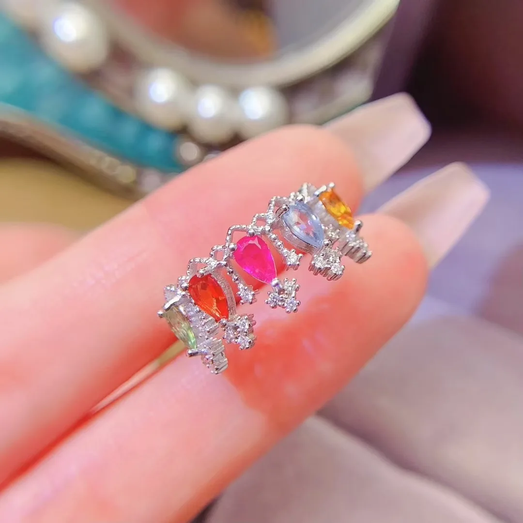 

KJJEAXCMY High End Women's Ring Natural Colored Sapphire S925 Silver with Electroplating Boasting High Clarity Full Brilliance