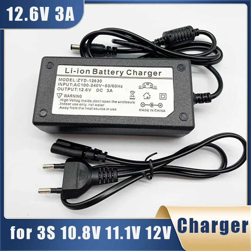 12.6V 3A Lithium Battery Charger for 3S 10.8V 11.1V 12V Li-ion Polymer Batterry Pack Fishing Light Electric Drill Power Adapter