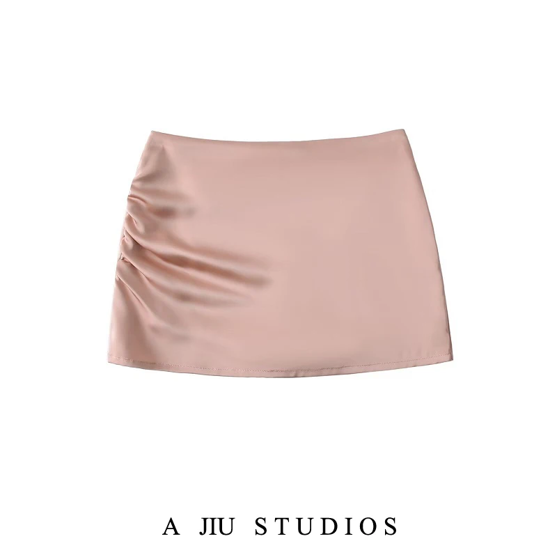 

Low Waist ort Pleated Anti-Light Pink Beads f Skirt Sexy Bodycon Pants Women's Faion Design Summer Season Inner