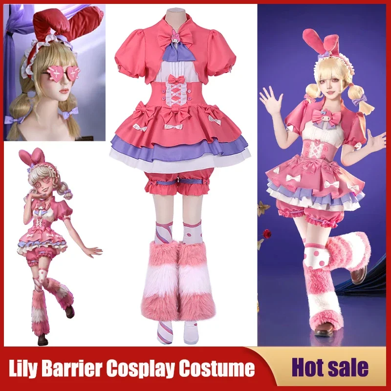 Game Identity V Cheerleader Costume Lily Barrier Cosplay Cute Pink Dress Wig Set Uniform Party Carnival Anime Role Play Suits