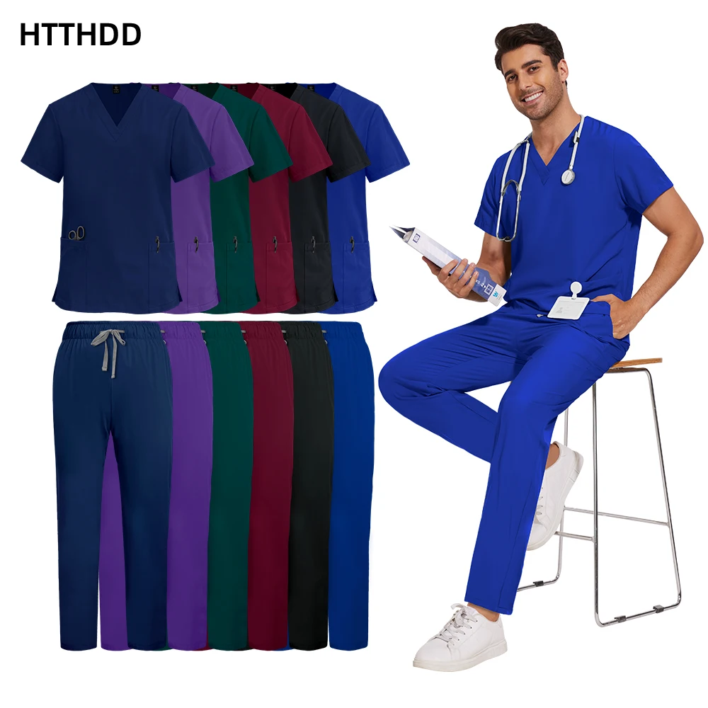 Uniforms Men V-Neck Medical Nurse Work Clothes Uniform Hospital Clinic Scrub Sets Nurses Accessories Short Sleeved Top Pants Set