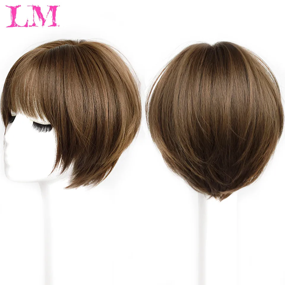 

LM Short Bob Wig With Bangs Synthetic Wigs For Women Ombre Black Red Blonde Pink Lolita Cosplay Party Natural Hair Perruque Bob