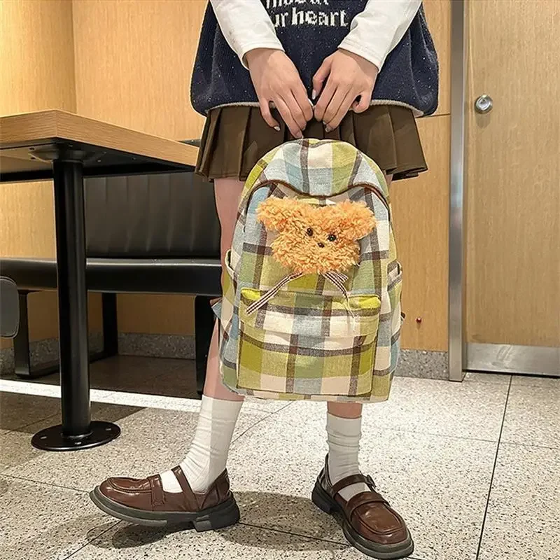حقيبة ظهر منقوشة على شكل دب محببة ذات سعة عالية أنيقة وعصرية للطلاب حقيبة حمل خفيفة للسفر طقم أمتعة مدرسية هدية رائعة