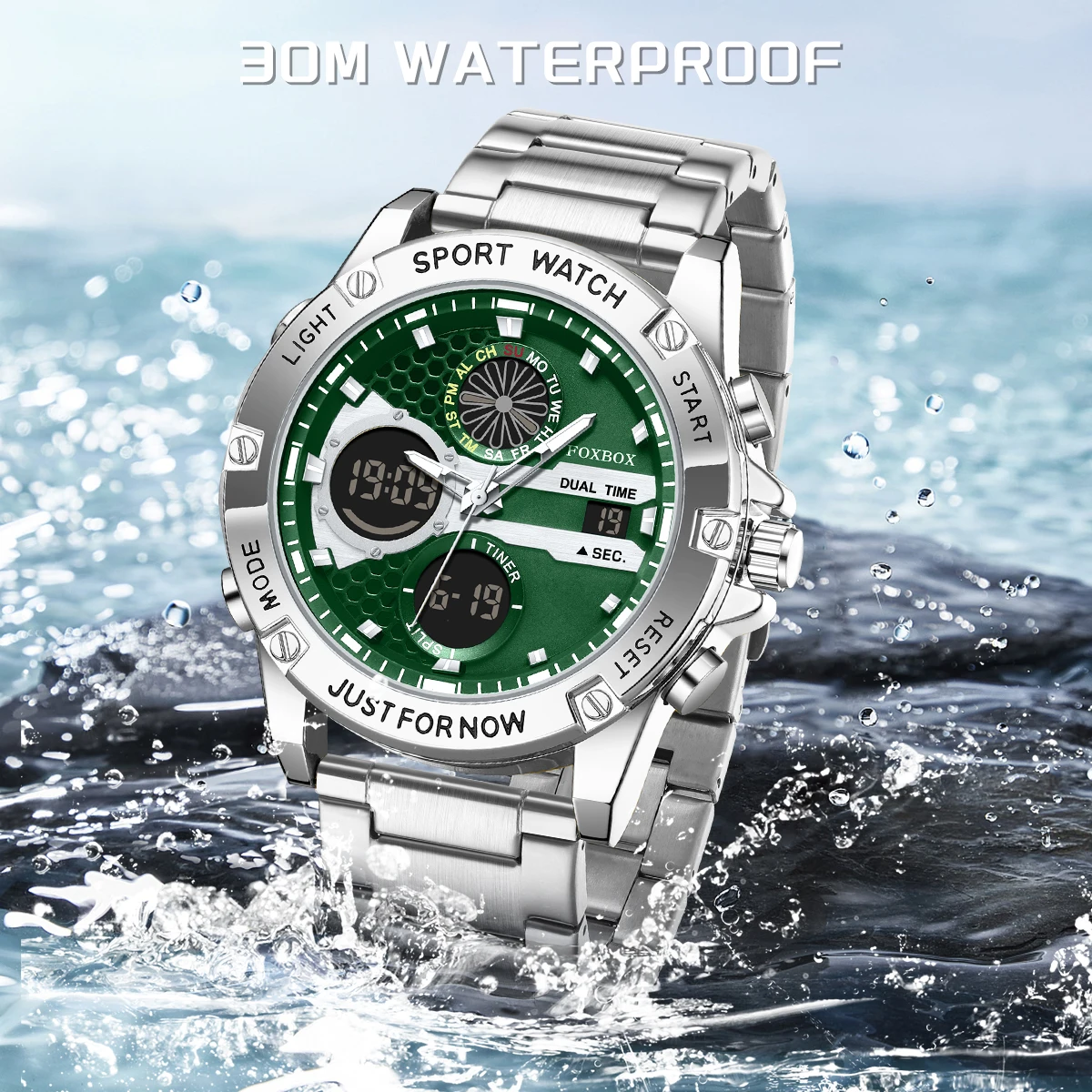 LIGE Nuovi orologi elettronici da uomo in pelle da uomo Sport militare impermeabile con doppio display Orologio da polso al quarzo Cronografo