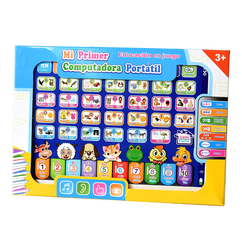Spanish English Learning Small Laptop Toy for Kids. Boys and Girls Computer for Aphabet ABC.Numbers.Words.Spelling.Maths.Music