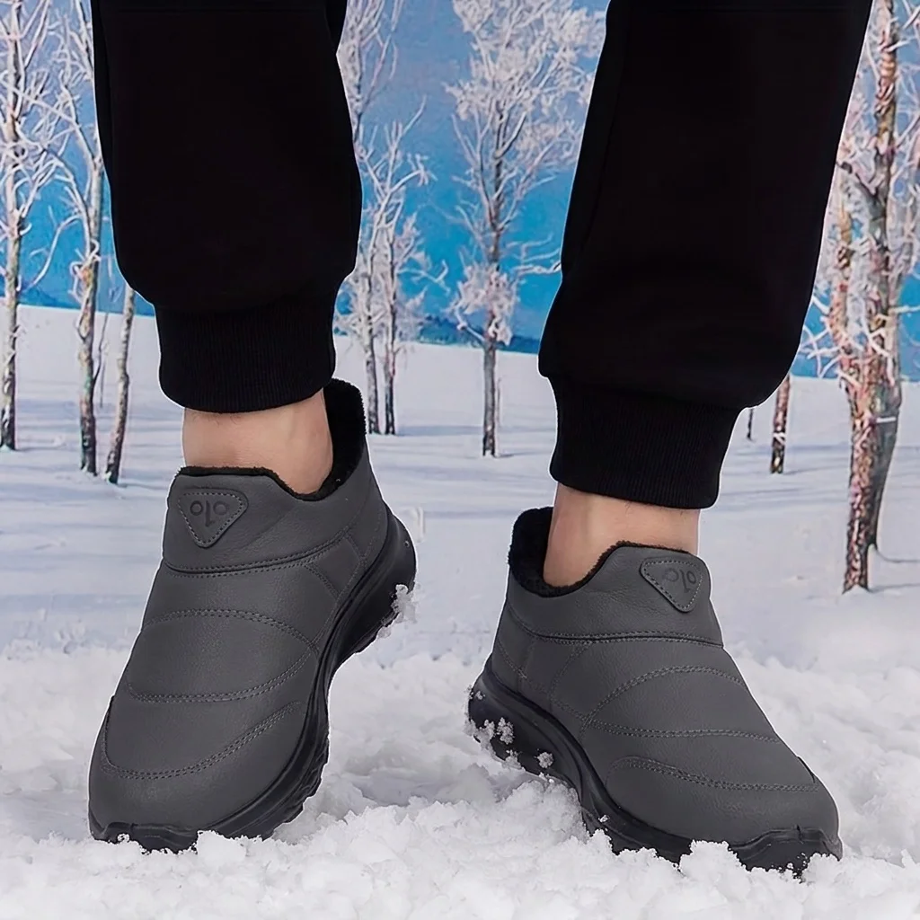 Men's Winter Thickened Fleece Lined Slip-On Boots Warm Comfortable Casual Dad Shoes with Thick Sole for Middle-Aged And Elderly
