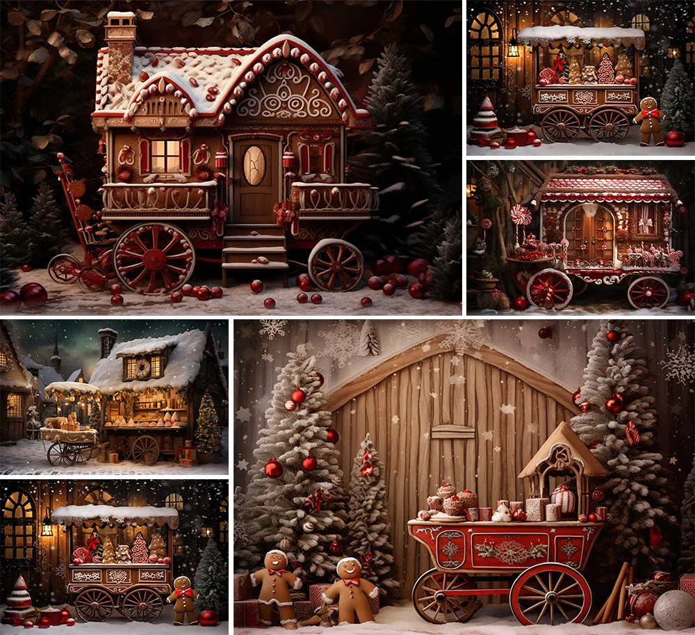 Mehofond Photography Background Winter Christmas Gingerbread Car Snow Xmas Tree Kids Family Portrait Decor Backdrop Photo Studio