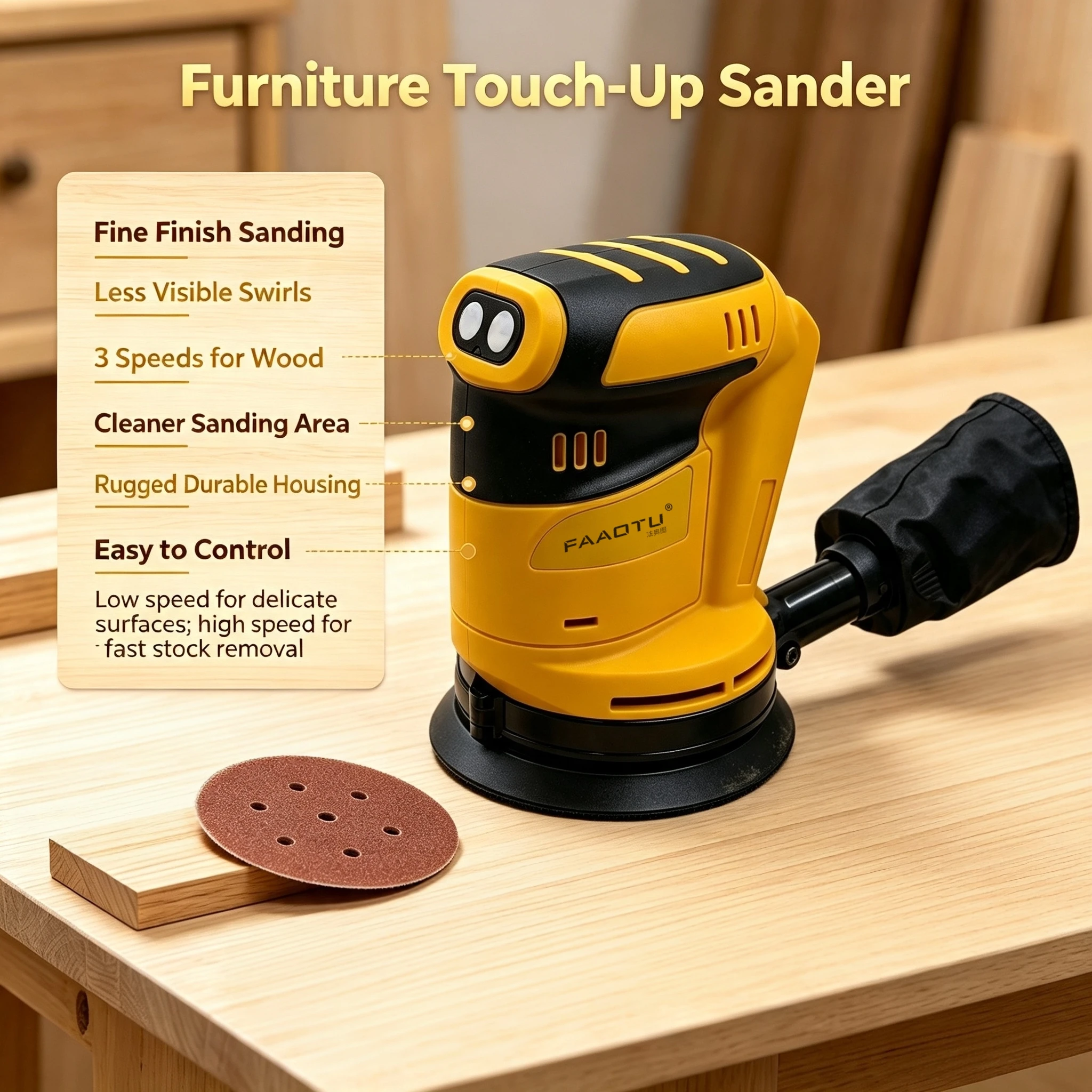 FAAOTU Cordless Random Orbital - Power Tools Sander ulasan dan harga