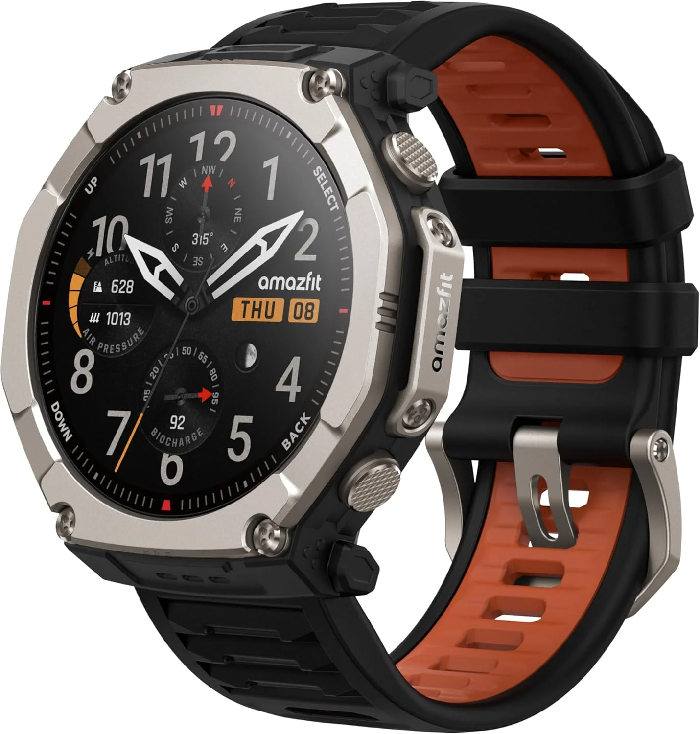Amazfit T-Rex Ultra 2 Dual-Band GPS relógio inteligente ao ar livre, tela AMOLED de Saphir de 1,5 ", mapa offline, 10 ATM