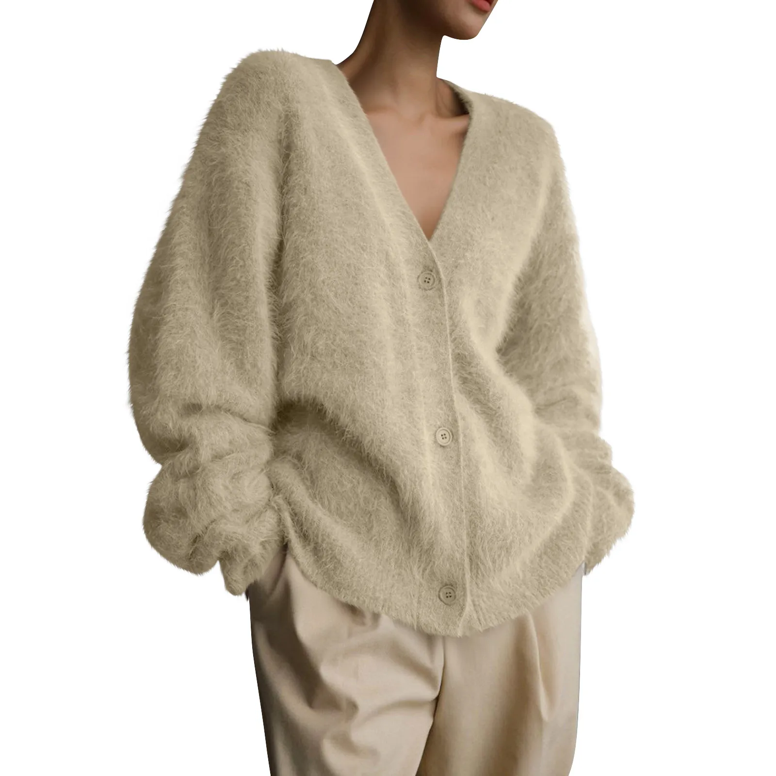 Faux Mink Cardigan Women Loose Sweater Jacket Soft Shaggy Knit Sweaters Fall Fashion Open Sweaters Long Sleeve Button sweater