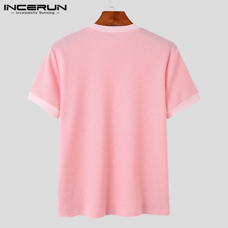 INCERUN Tops 2023 Korean Style Men Knitted Design T-shirts Casual Streetwear Male Solid Comfortable Short Sleeved Camiseta S-5XL