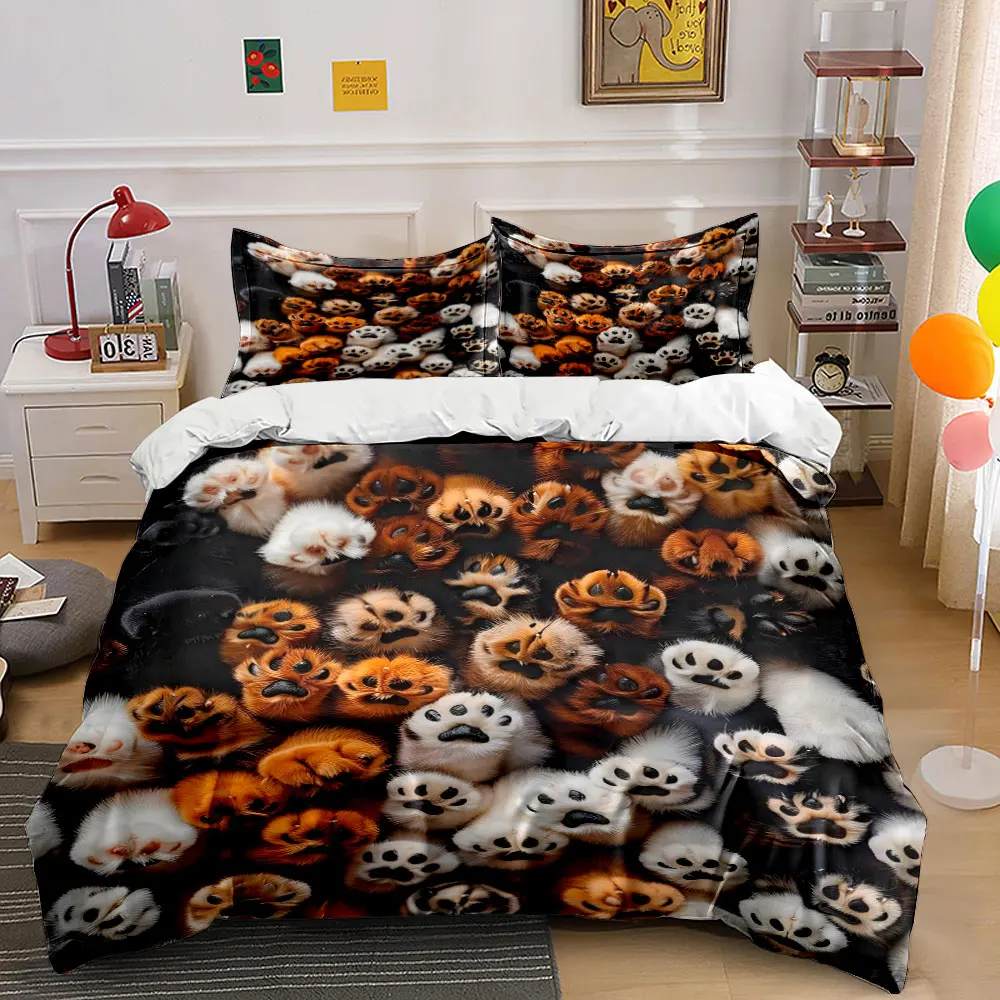 Adorable fluffy cat paw close-up Bedding Set for Kids Luxury Gift 3pcs Digital Print Comforter Set Soft Comfortable Breathable