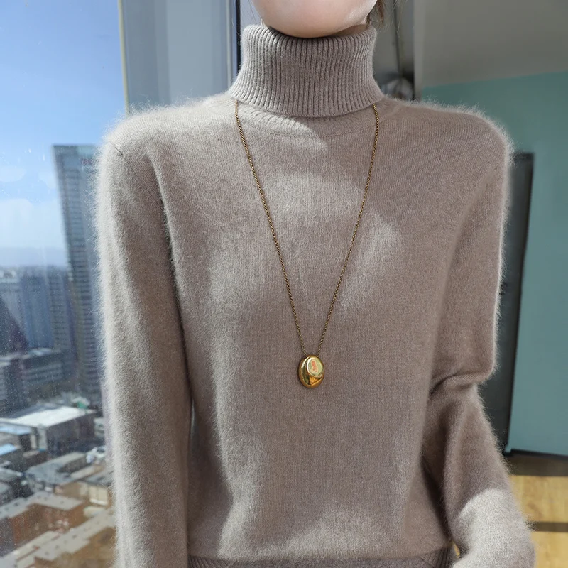 100% Mink Cashmere Top-Lapel Women Sweater Long-sleeves Fashion High-elasticity Sexy Winter Knitted Pullover Girl Tops 2026
